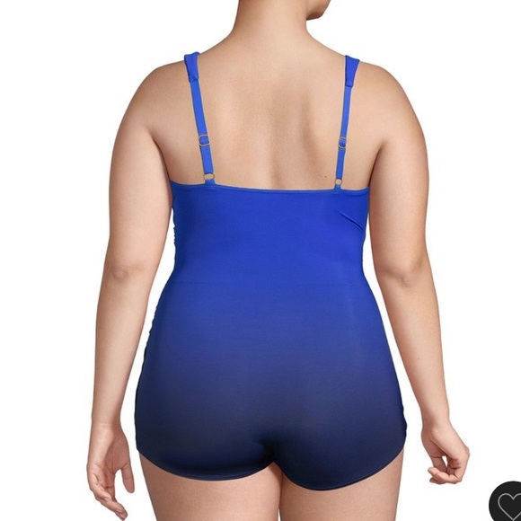 Lands’ End SlenderSuit Tummy Control Skirted 1 Piece Swimsuit Blue Ombré 12D - Picture 3 of 13